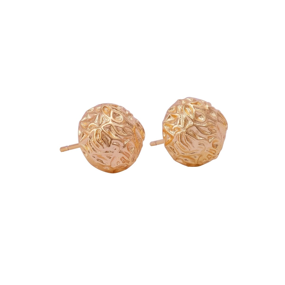 Gold Plated Organic Textured Dome Stud Earrings Artisan Round Jewelry