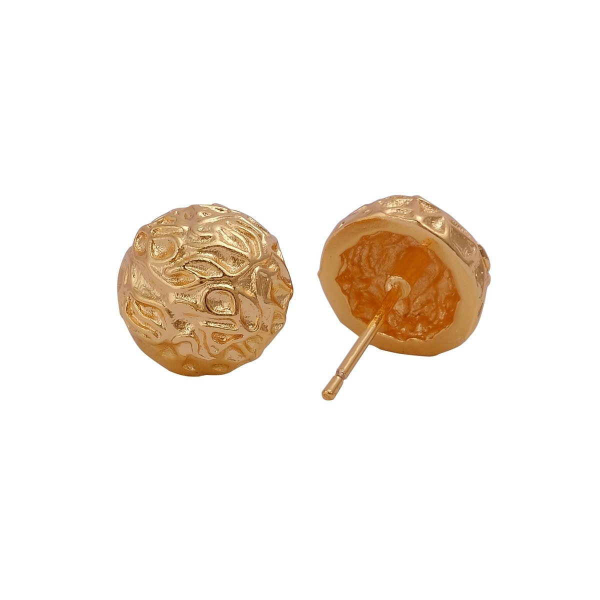 Gold Plated Organic Textured Dome Stud Earrings Artisan Round Jewelry