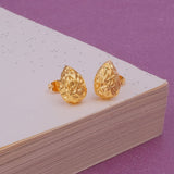 Gold Plated Organic Textured Teardrop Stud Earrings Modern Artisan Jewelry