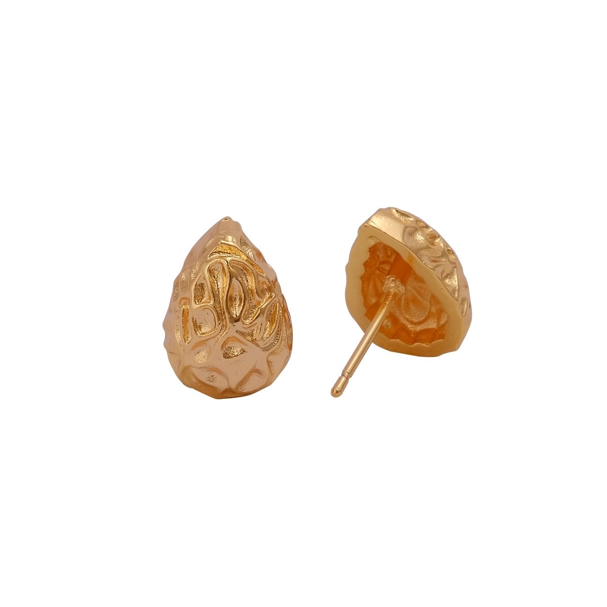 Gold Plated Organic Textured Teardrop Stud Earrings Modern Artisan Jewelry