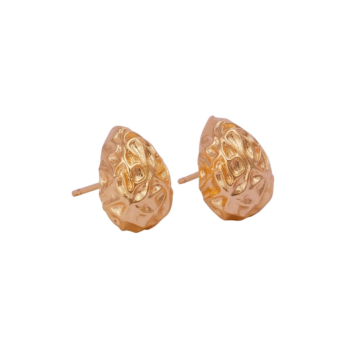 Gold Plated Organic Textured Teardrop Stud Earrings Modern Artisan Jewelry