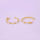 Gold Plated Pearl Hoop Earrings Star Design Handmade chunky Gold Hoop Earrings