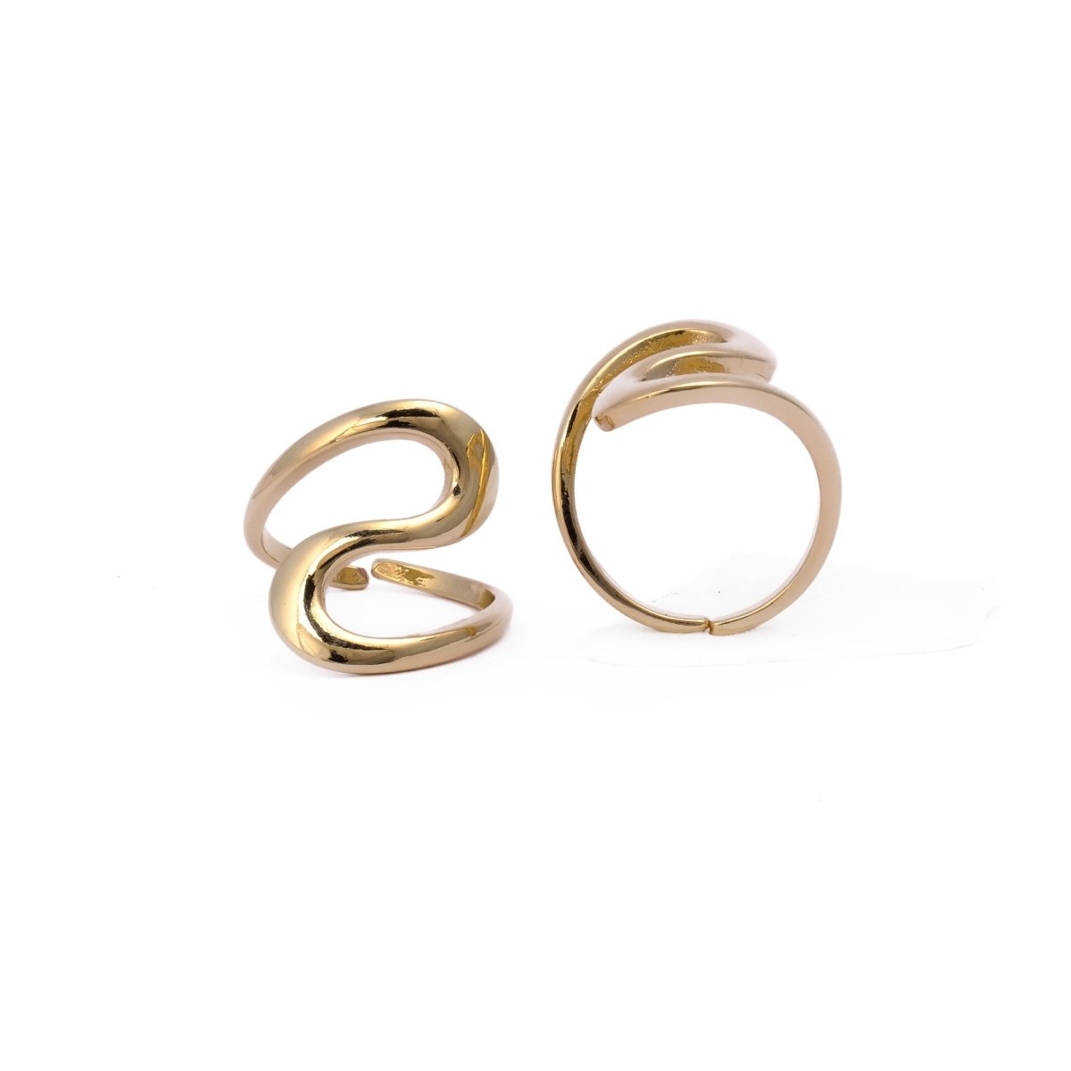 Gold Plated Plain Brass Ring Jewelry, Modern Fluid Shape Open Gold Ring Adjustable Ring For Her