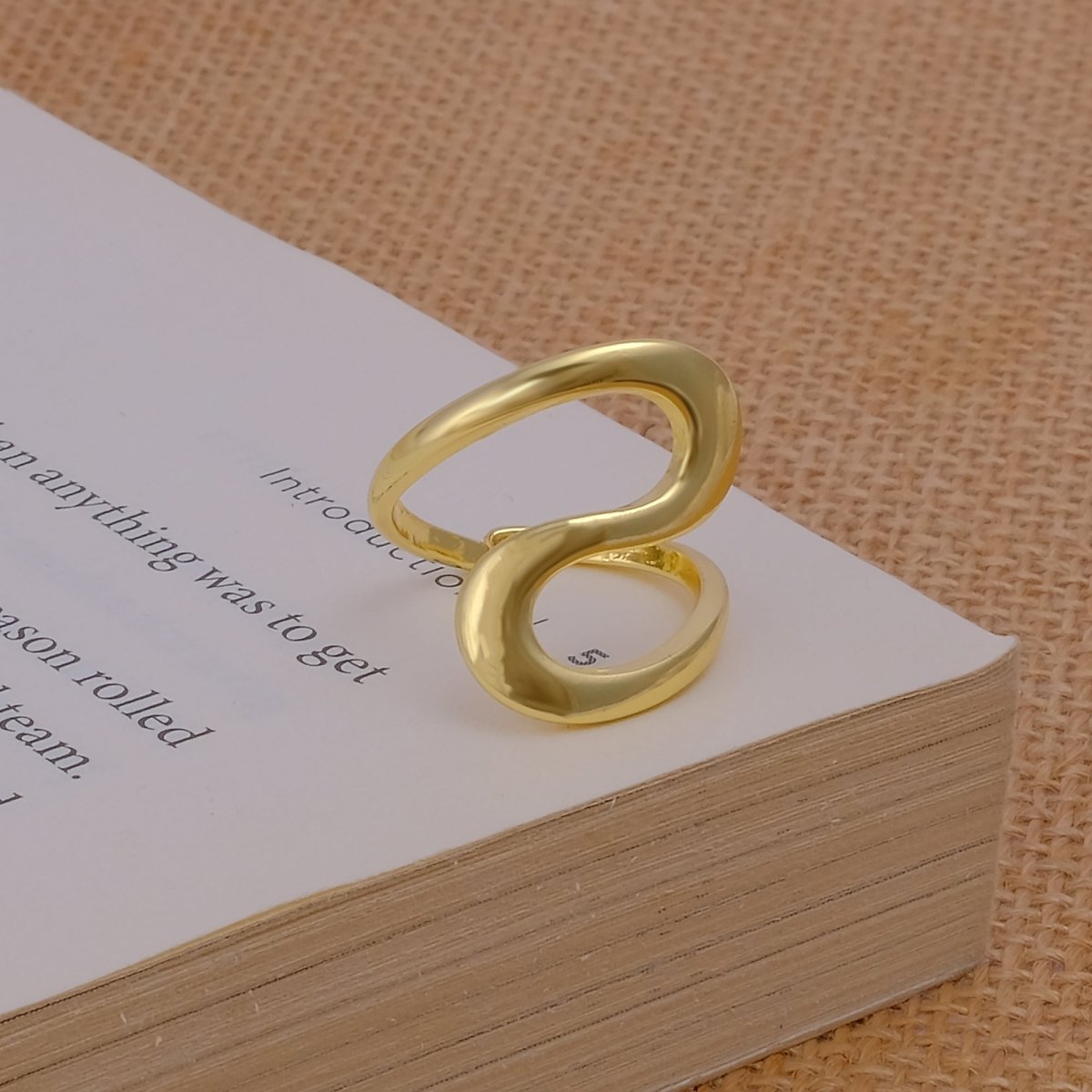 Gold Plated Plain Brass Ring Jewelry, Modern Fluid Shape Open Gold Ring Adjustable Ring For Her