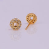 Gold Plated Round Design CZ Dainty Stud Earrings