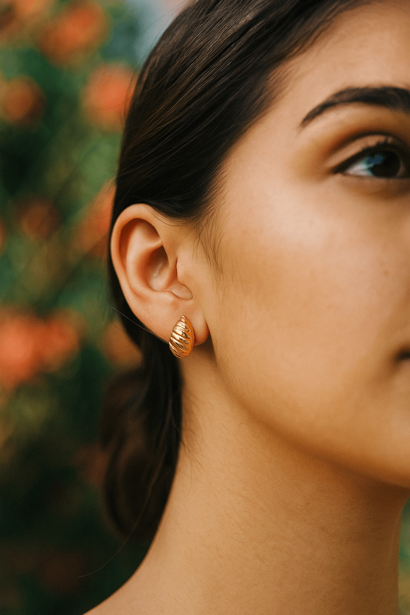 Gold Plated Shell Textured Stud Earrings Classic Textured Earring