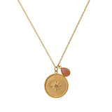 Gold Plated Starburst Medallion Necklace with Peach Moonstone Teardrop Charm 5318