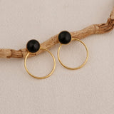 Gold Plated Stud Earring Black Onyx Round Gemstone Earring Handmade Statement Earring