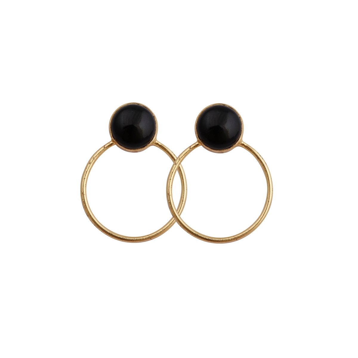 Gold Plated Stud Earring Black Onyx Round Gemstone Earring Handmade Statement Earring