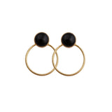 Gold Plated Stud Earring Black Onyx Round Gemstone Earring Handmade Statement Earring