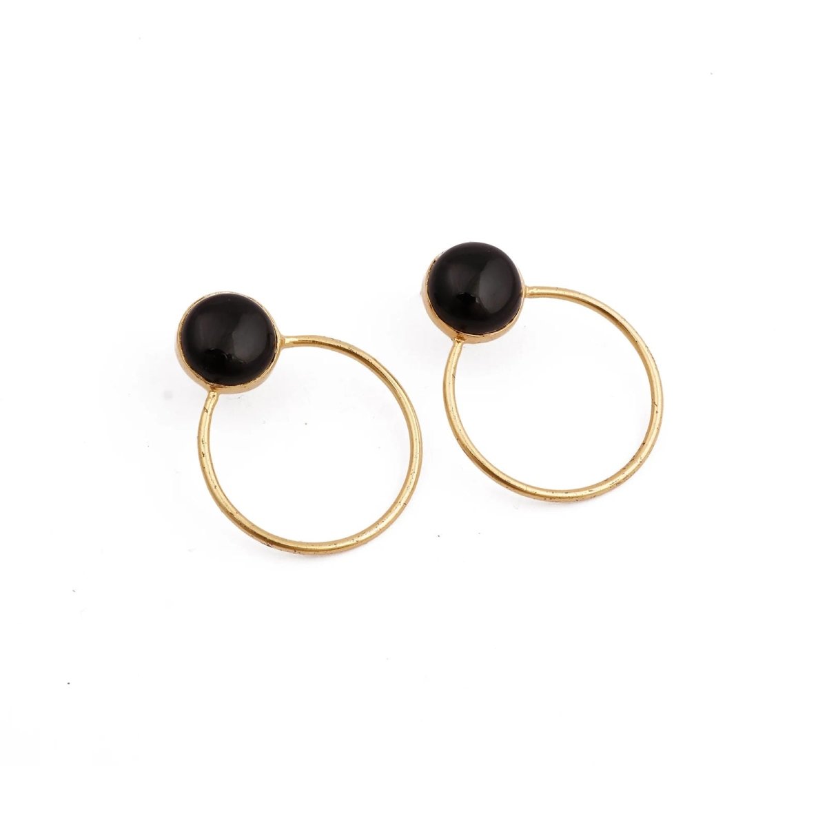 Gold Plated Stud Earring Black Onyx Round Gemstone Earring Handmade Statement Earring