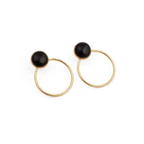 Gold Plated Stud Earring Black Onyx Round Gemstone Earring Handmade Statement Earring