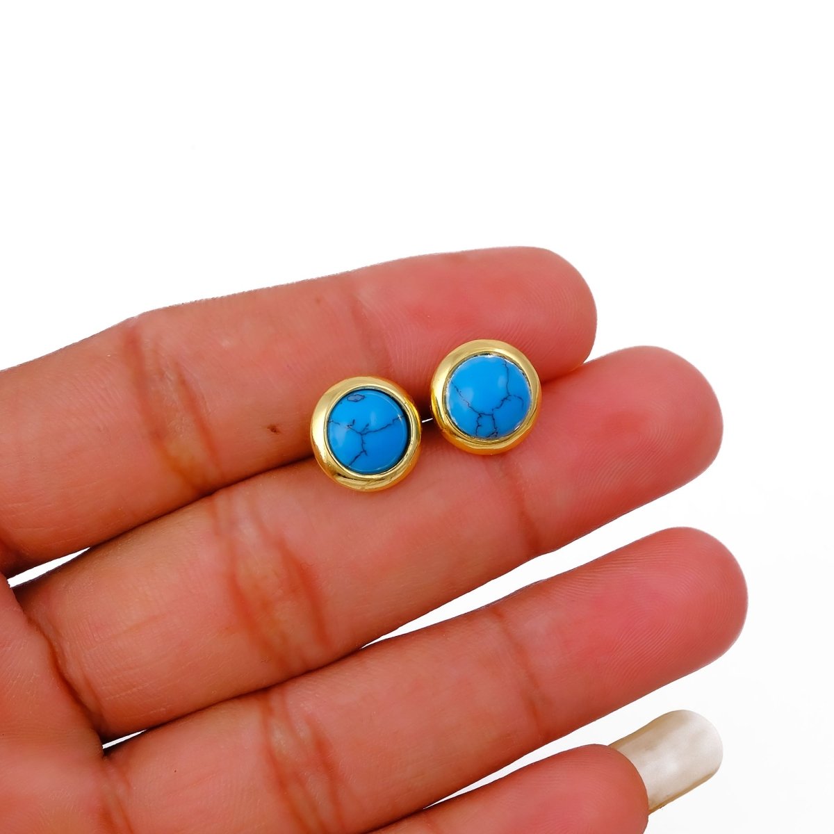 Gold Plated Stud Earrings with Pink Fuchsia Gemstone, Simple Elegant Jewelry CE - 1002