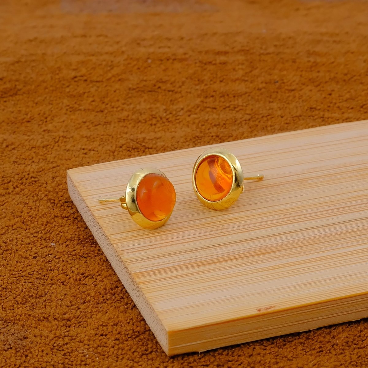 Gold Plated Stud Earrings with Pink Fuchsia Gemstone, Simple Elegant Jewelry CE - 1002