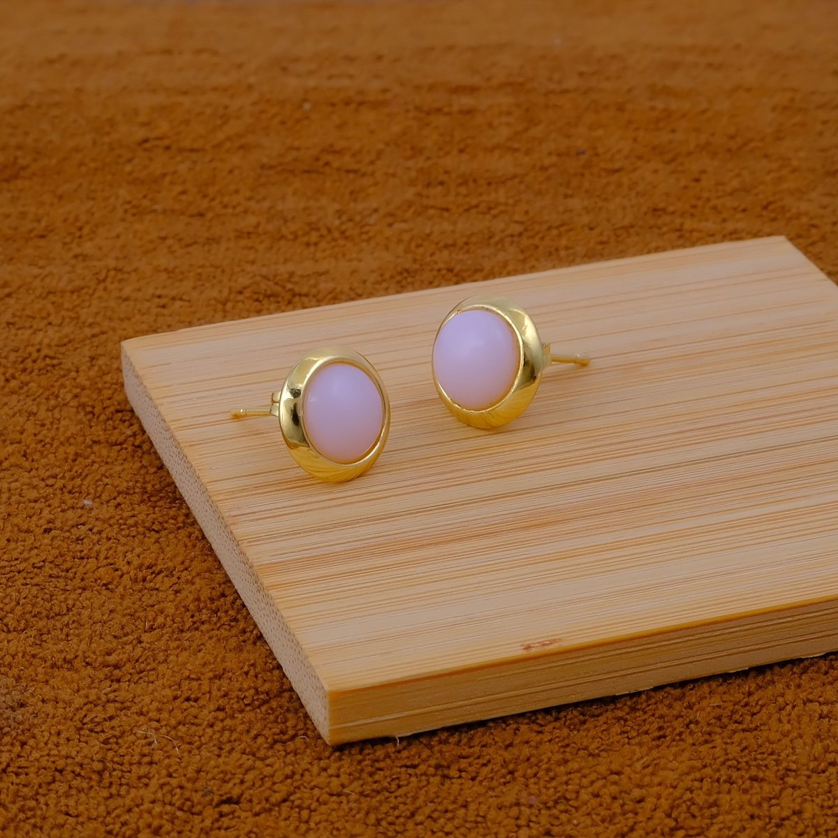 Gold Plated Stud Earrings with Pink Fuchsia Gemstone, Simple Elegant Jewelry CE - 1002