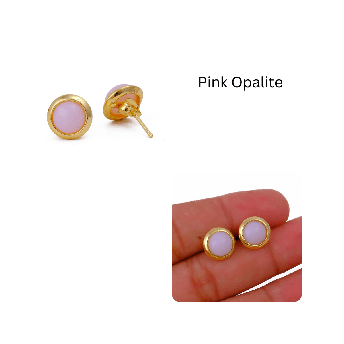Gold Plated Stud Earrings with Pink Fuchsia Gemstone, Simple Elegant Jewelry CE - 1002