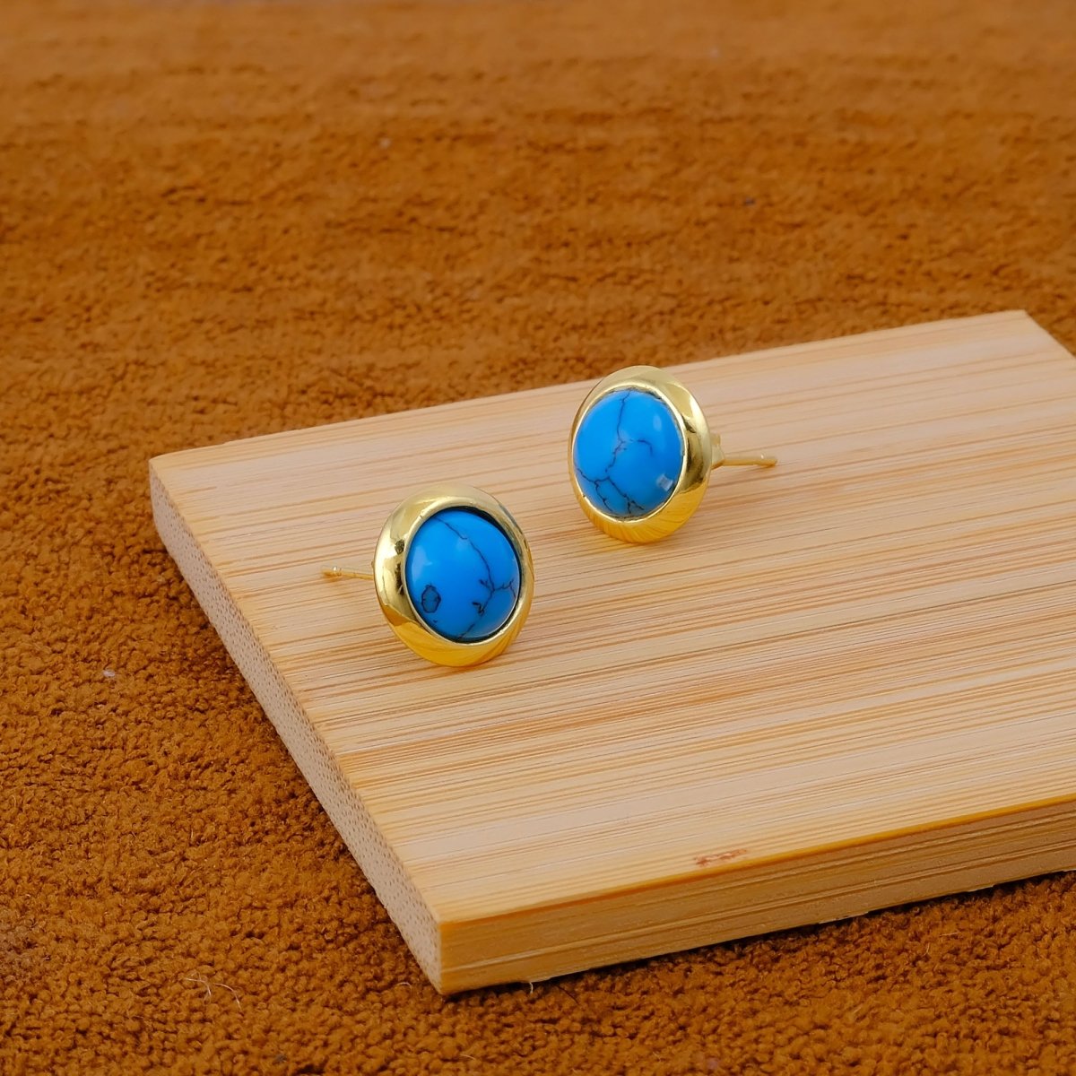 Gold Plated Stud Earrings with Pink Fuchsia Gemstone, Simple Elegant Jewelry CE - 1002