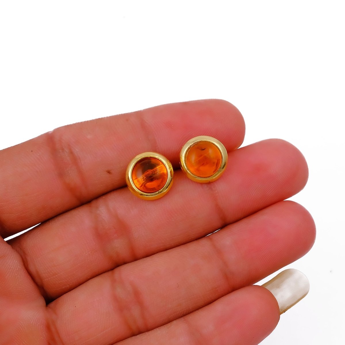Gold Plated Stud Earrings with Pink Fuchsia Gemstone, Simple Elegant Jewelry CE - 1002