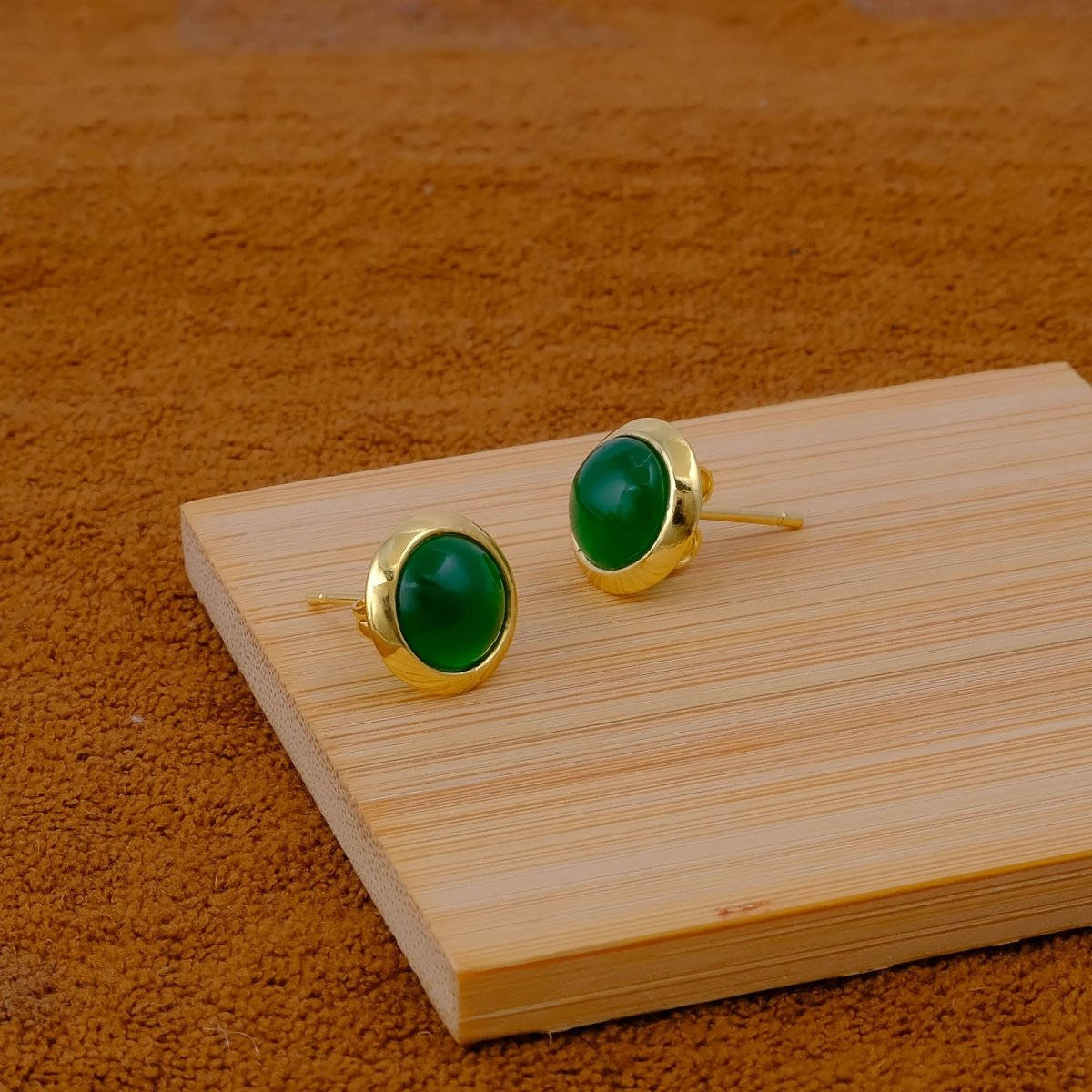 Gold Plated Stud Earrings with Pink Fuchsia Gemstone, Simple Elegant Jewelry CE - 1002