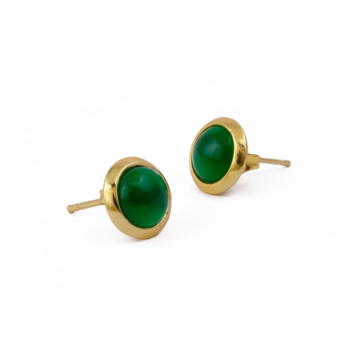 Gold Plated Stud Earrings with Pink Fuchsia Gemstone, Simple Elegant Jewelry CE - 1002
