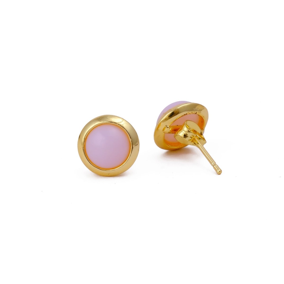 Gold Plated Stud Earrings with Pink Fuchsia Gemstone, Simple Elegant Jewelry CE - 1002
