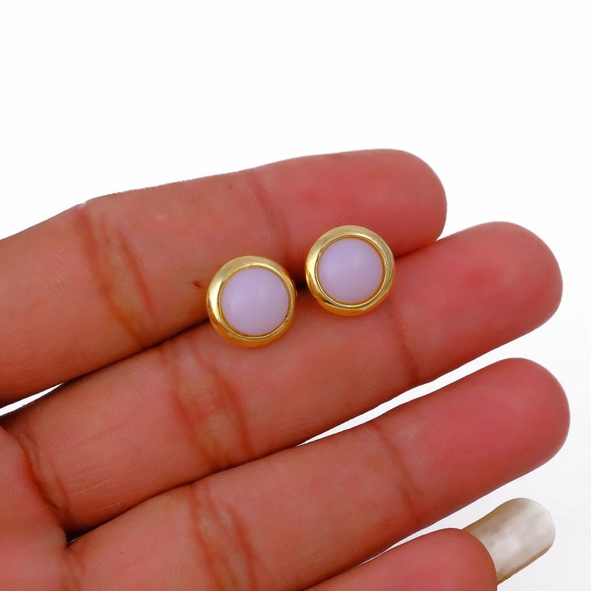 Gold Plated Stud Earrings with Pink Fuchsia Gemstone, Simple Elegant Jewelry CE - 1002