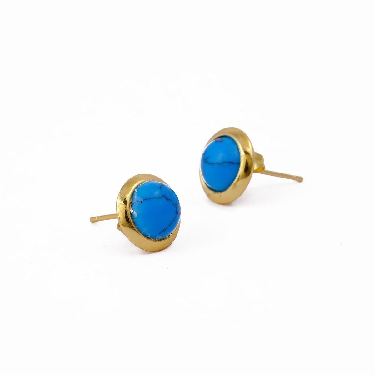 Gold Plated Stud Earrings with Pink Fuchsia Gemstone, Simple Elegant Jewelry CE - 1002