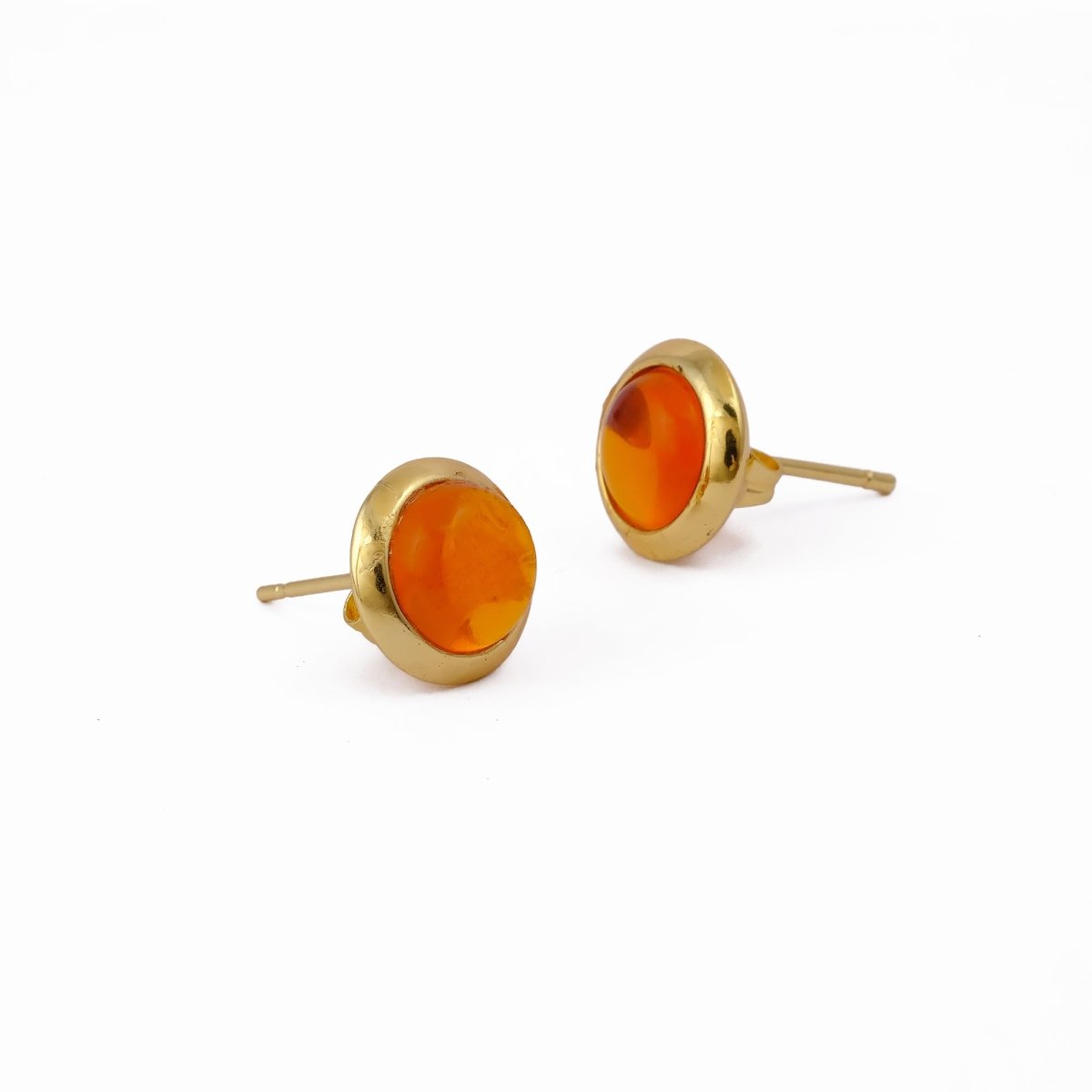 Gold Plated Stud Earrings with Pink Fuchsia Gemstone, Simple Elegant Jewelry CE - 1002