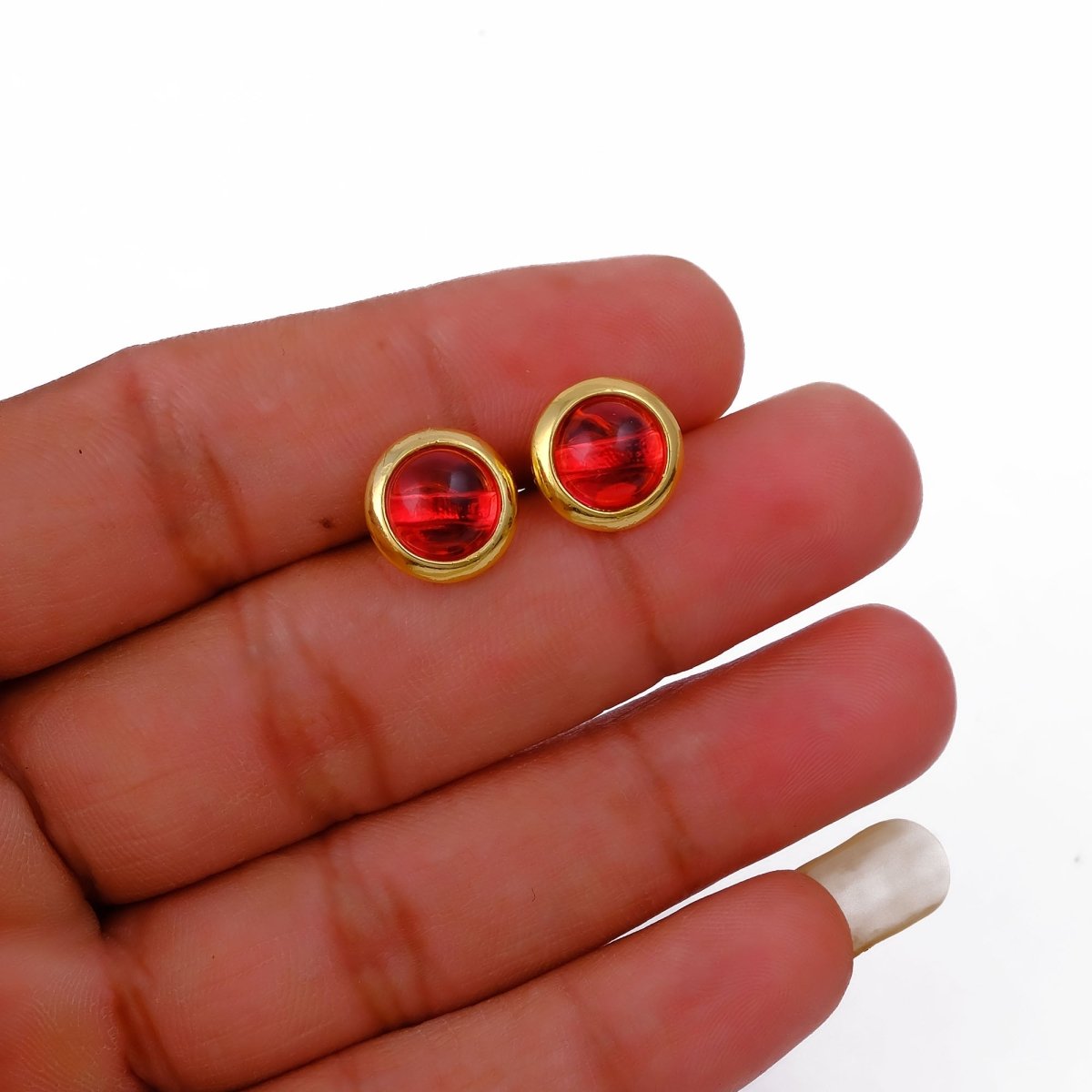 Gold Plated Stud Earrings with Pink Fuchsia Gemstone, Simple Elegant Jewelry CE - 1002