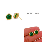 Gold Plated Stud Earrings with Pink Fuchsia Gemstone, Simple Elegant Jewelry CE - 1002