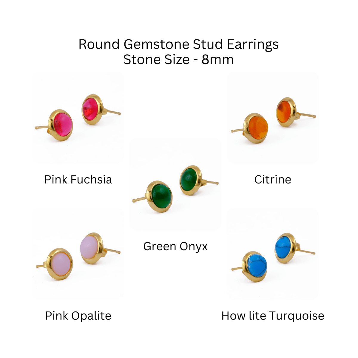 Gold Plated Stud Earrings with Pink Fuchsia Gemstone, Simple Elegant Jewelry CE - 1002