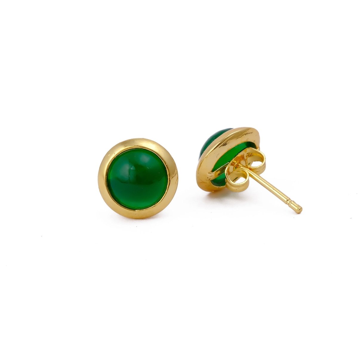 Gold Plated Stud Earrings with Pink Fuchsia Gemstone, Simple Elegant Jewelry CE - 1002