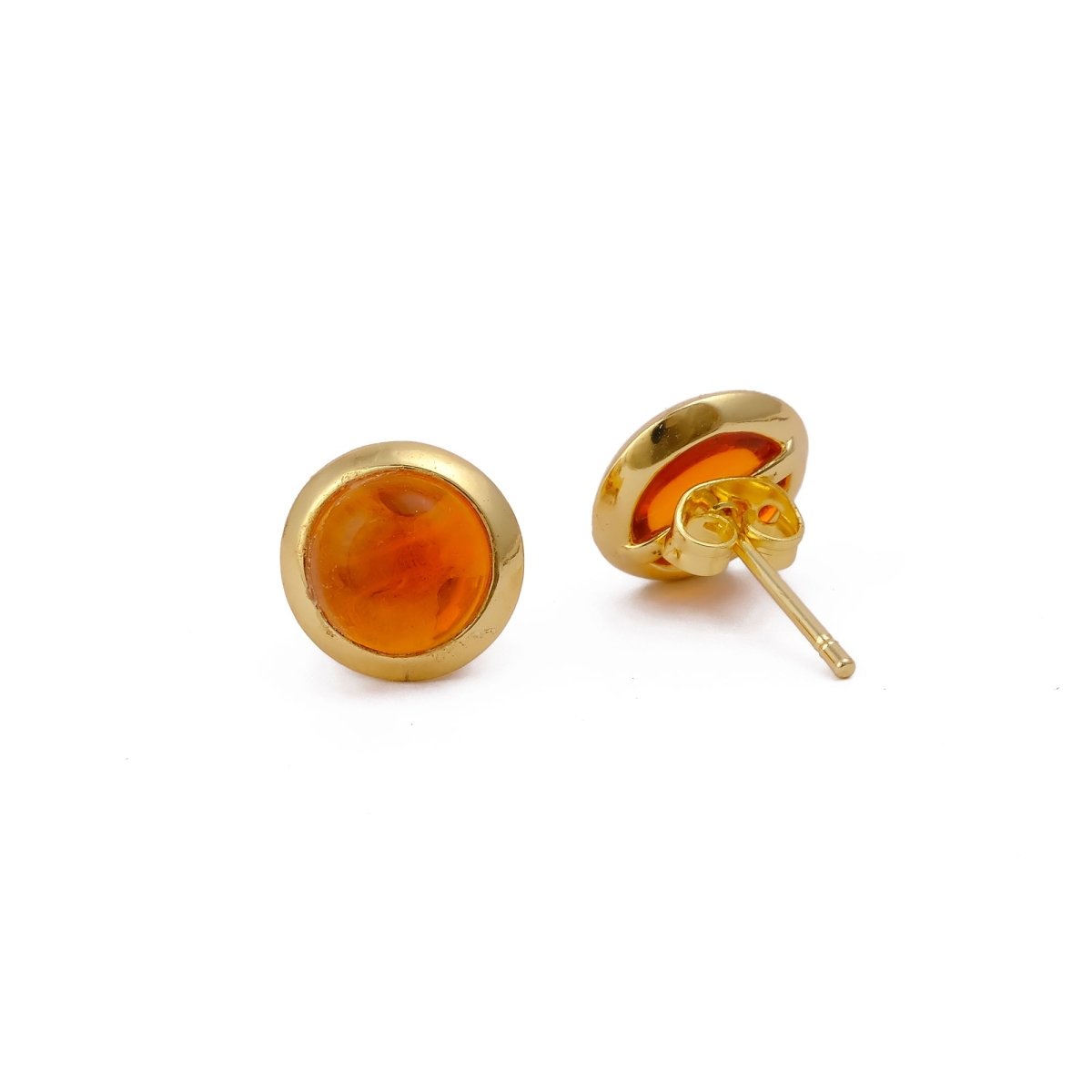 Gold Plated Stud Earrings with Pink Fuchsia Gemstone, Simple Elegant Jewelry CE - 1002