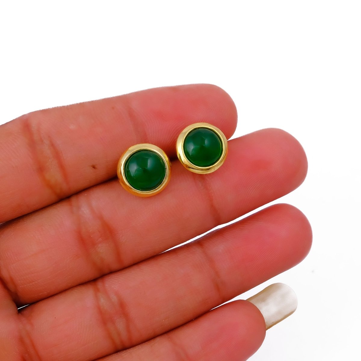 Gold Plated Stud Earrings with Pink Fuchsia Gemstone, Simple Elegant Jewelry CE - 1002