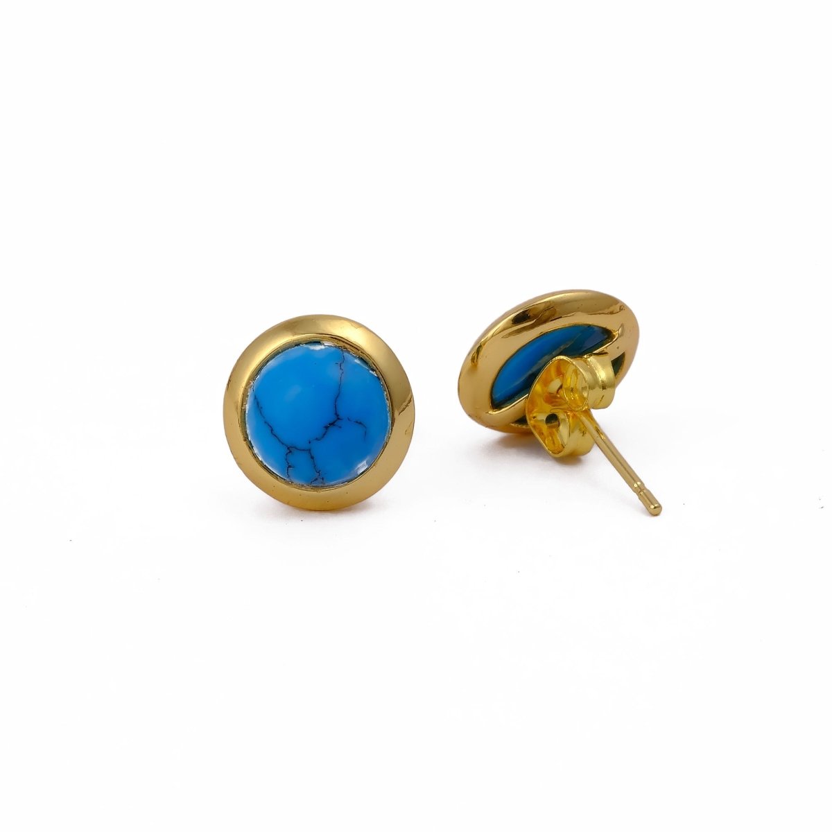 Gold Plated Stud Earrings with Pink Fuchsia Gemstone, Simple Elegant Jewelry CE - 1002