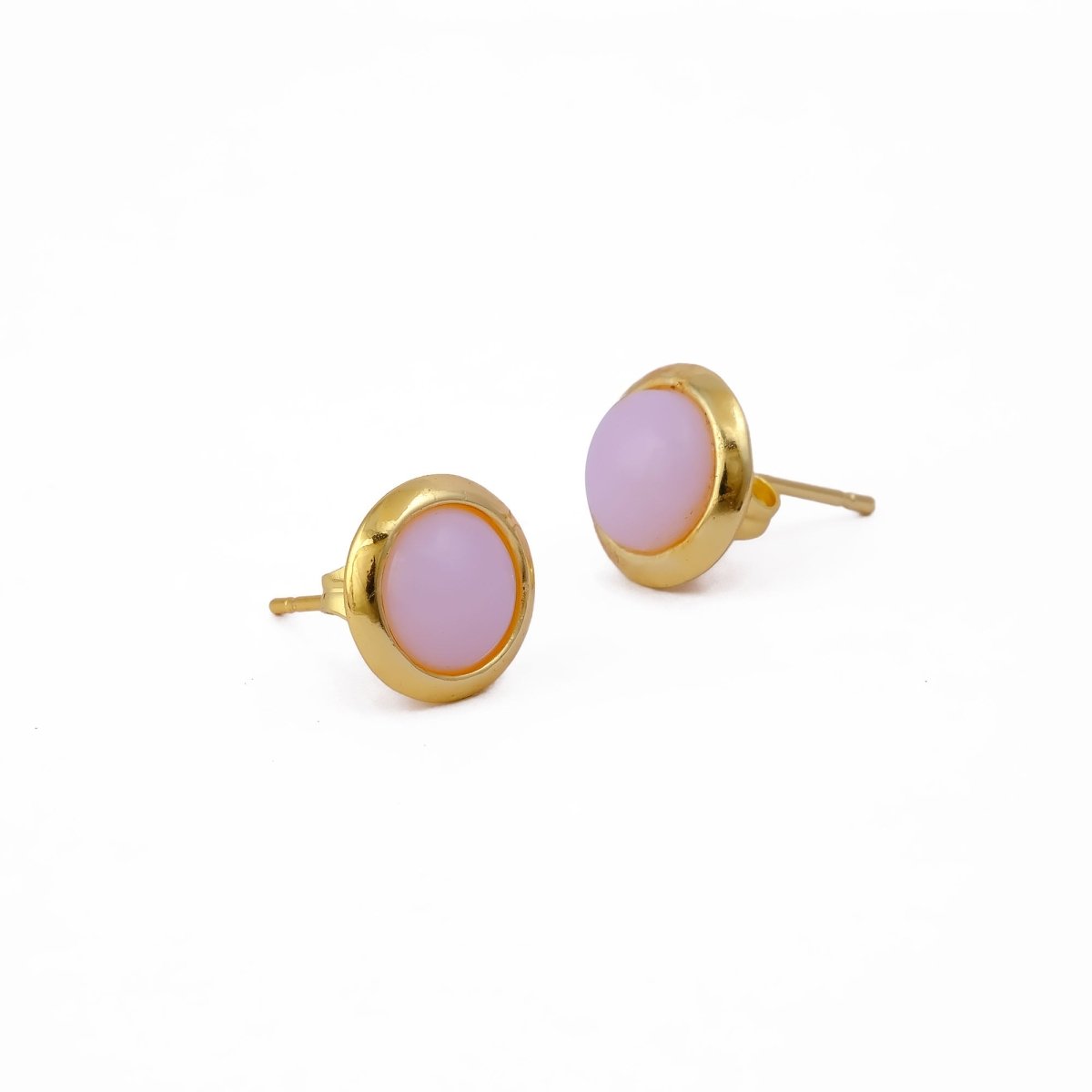 Gold Plated Stud Earrings with Pink Fuchsia Gemstone, Simple Elegant Jewelry CE - 1002