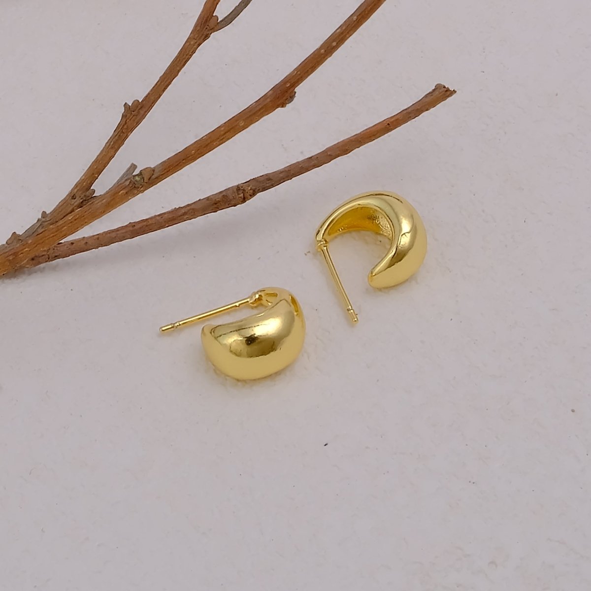 Gold Plated Teardrop Minimalist Sculptural Design Hoop Earrings