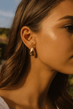 Gold Plated Teardrop Minimalist Sculptural Design Hoop Earrings