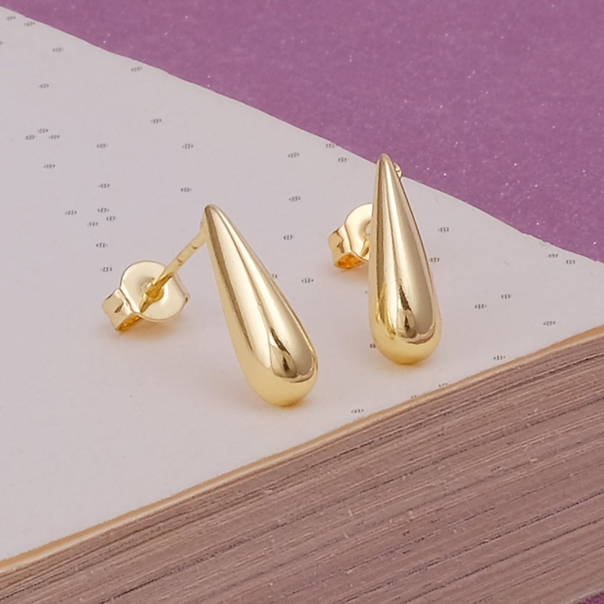 Gold Plated Teardrop Stud Earrings Minimalist Long Drop Design Jewelry