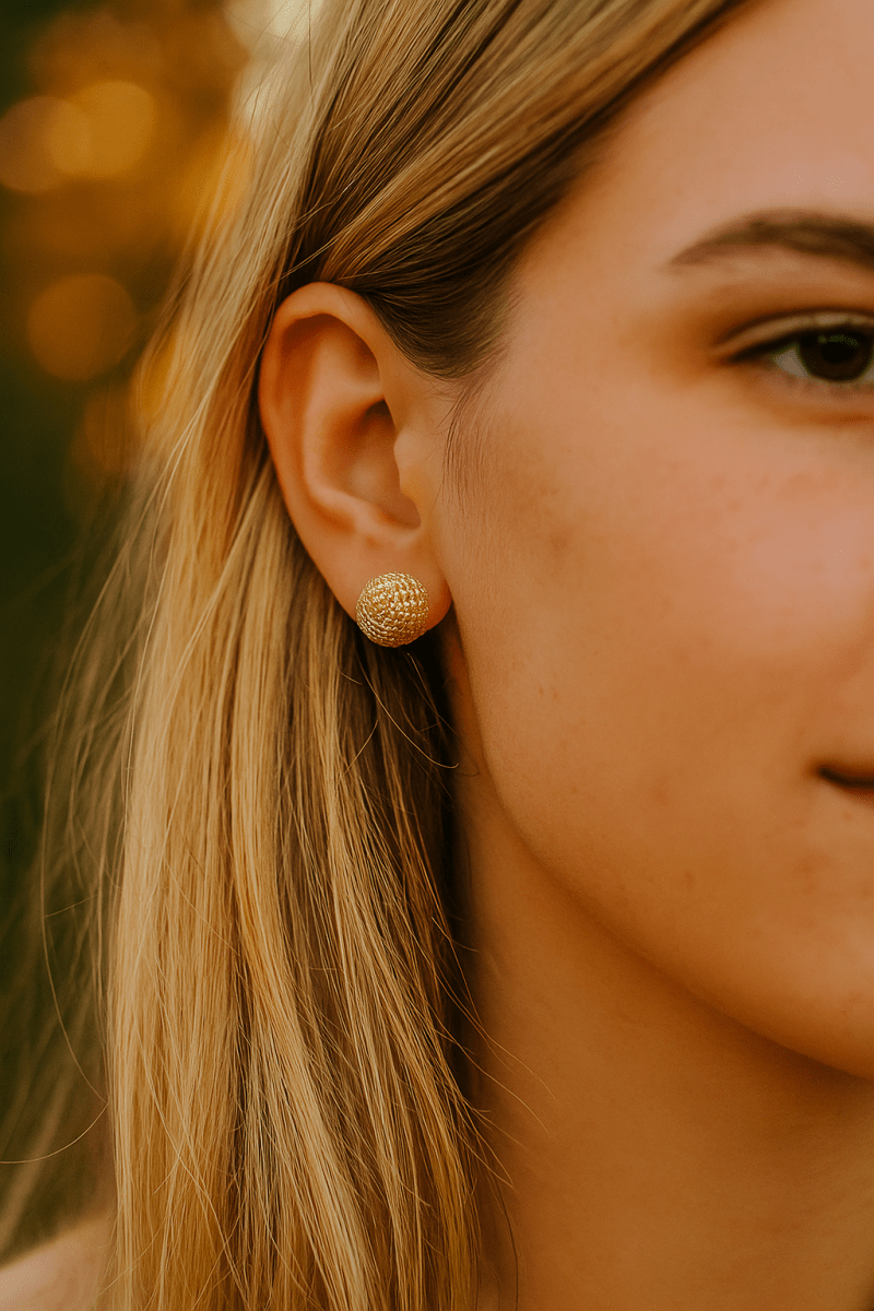 Gold Plated Textured Dome Stud Earrings Modern Round Statement Jewelry
