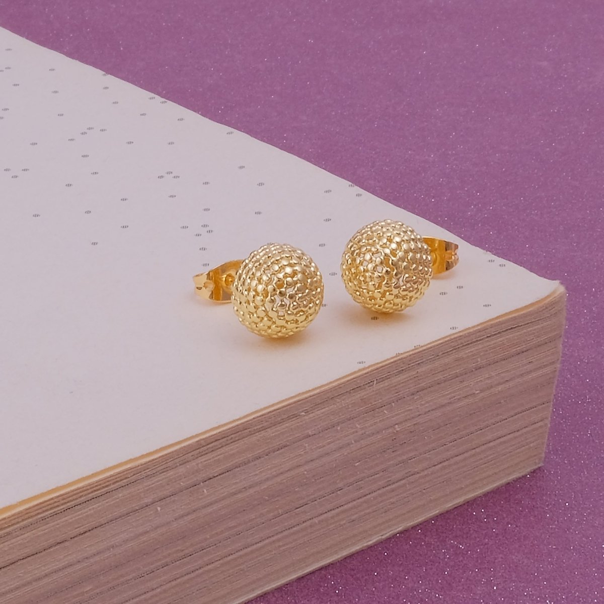 Gold Plated Textured Dome Stud Earrings Modern Round Statement Jewelry