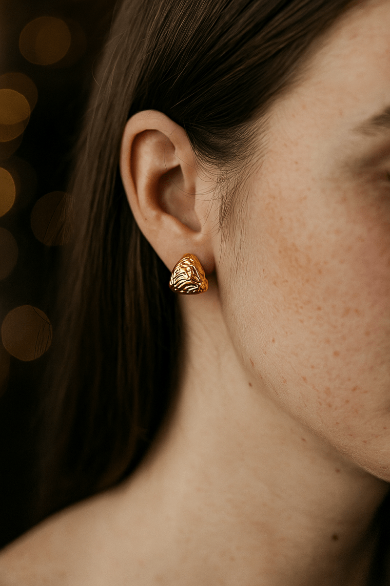 Gold Plated Textured Triangle Stud Earrings Modern Geometric Jewelry