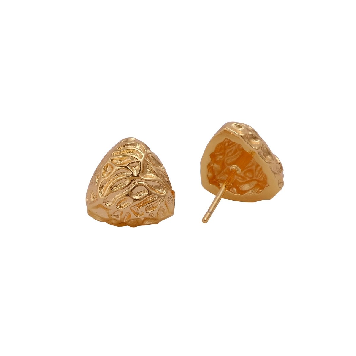 Gold Plated Textured Triangle Stud Earrings Modern Geometric Jewelry