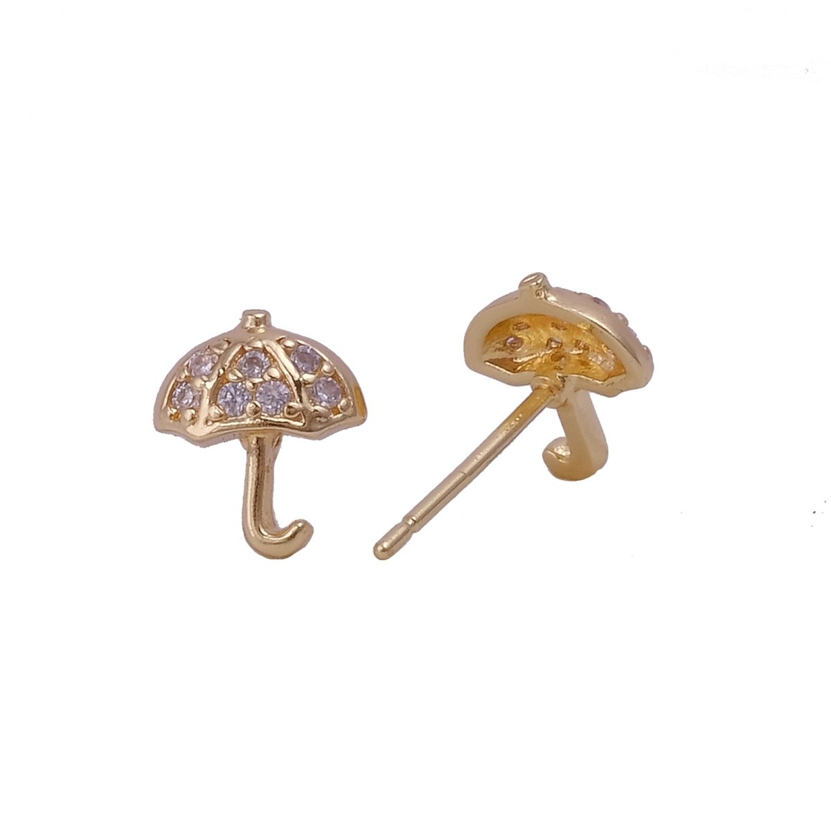 Gold Plated Umbrella Stud Earrings Dainty Crystal Rain Earrings