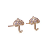 Gold Plated Umbrella Stud Earrings Dainty Crystal Rain Earrings