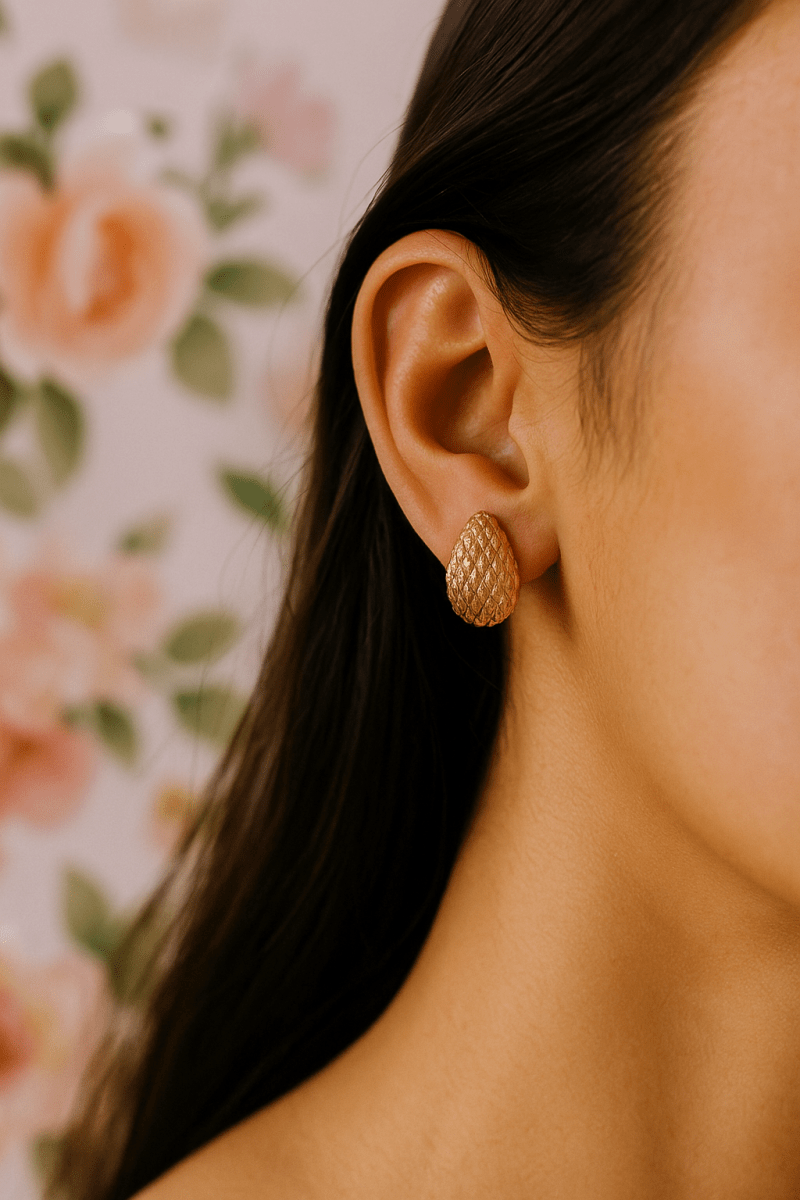 Gold Plated Woven Textured Stud Earrings Elegant Contemporary Jewelry