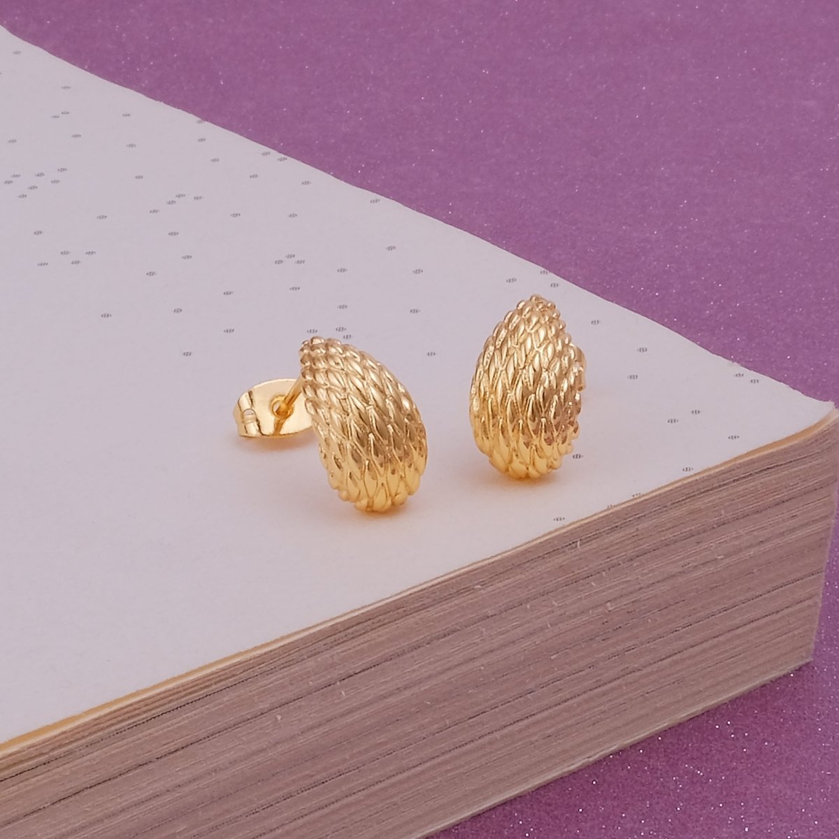 Gold Plated Woven Textured Stud Earrings Elegant Contemporary Jewelry