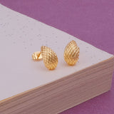Gold Plated Woven Textured Stud Earrings Elegant Contemporary Jewelry