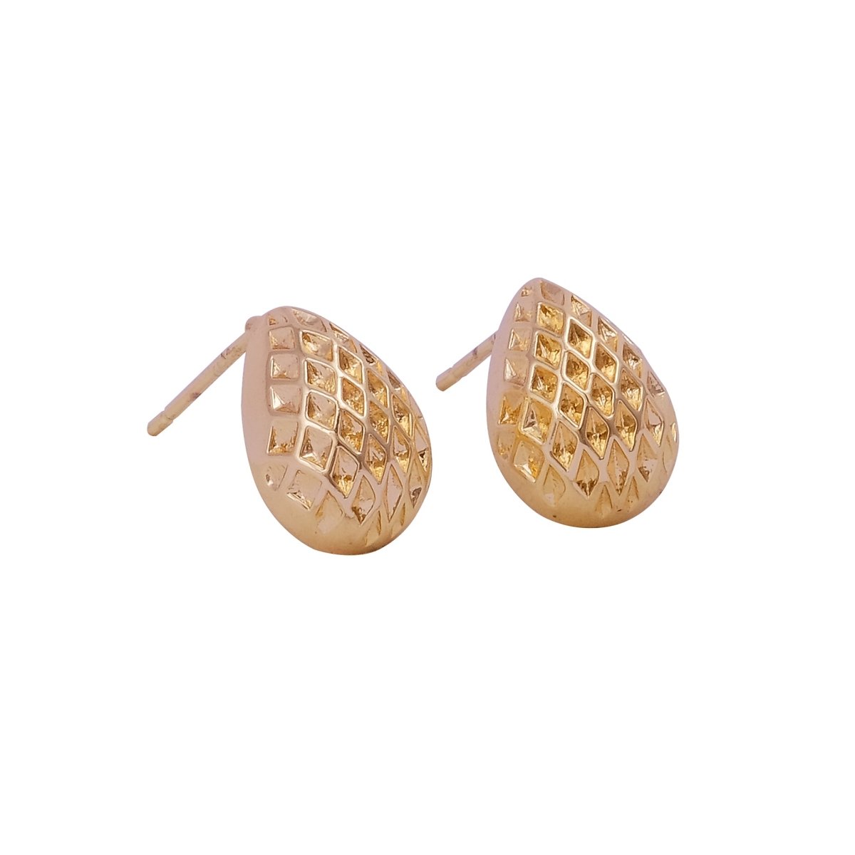 Gold PlatedTextured Teardrop Stud Earrings Elegant Everyday Jewelry