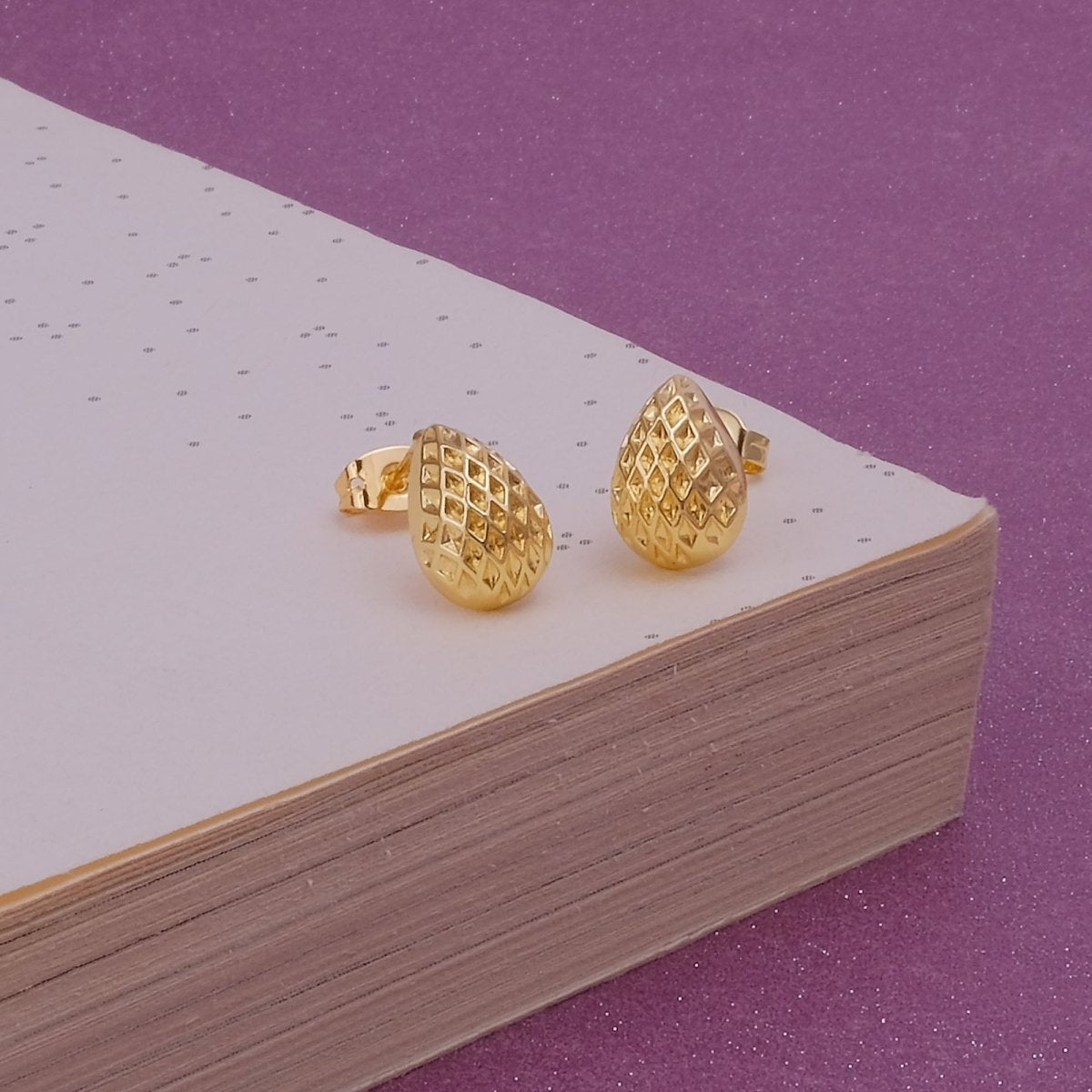 Gold PlatedTextured Teardrop Stud Earrings Elegant Everyday Jewelry